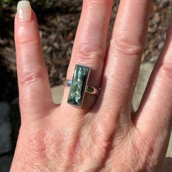 NATURAL SERAPHINITE 925 STERLING SILVER RING, SIZE 7 - Picture 6 of 7